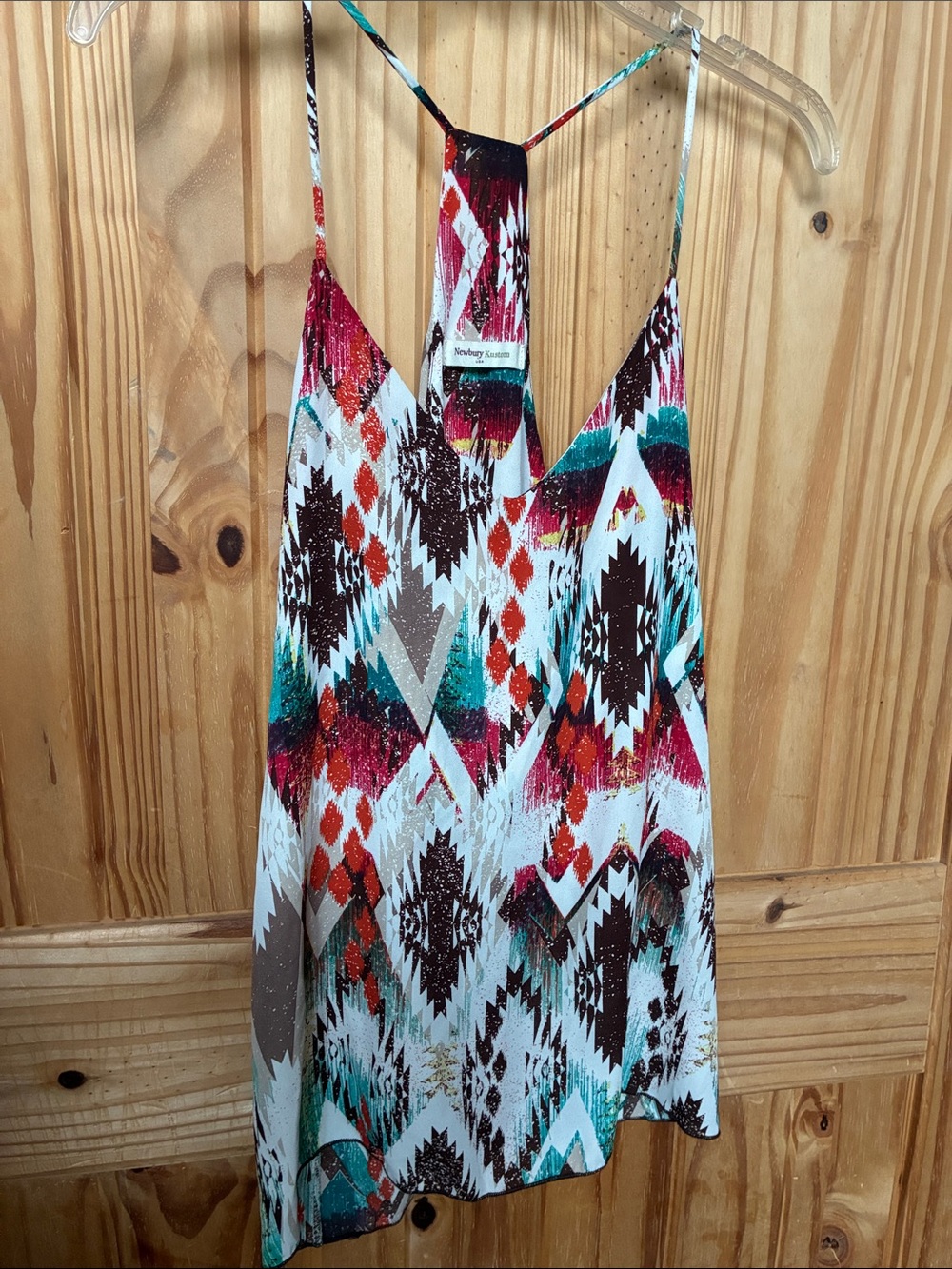 Newbury Kustom Multicolor Abstract Print Tank Top with Teal & Red Accents